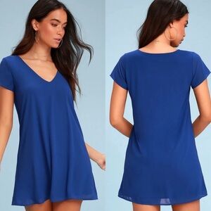 Lulus Royal Blue V-Neck Mini Shift Dress | Size M | Short Sleeve Loose Fit